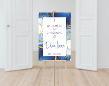 Load image into Gallery viewer, Blue and Gold Christening Welcome Sign Print
