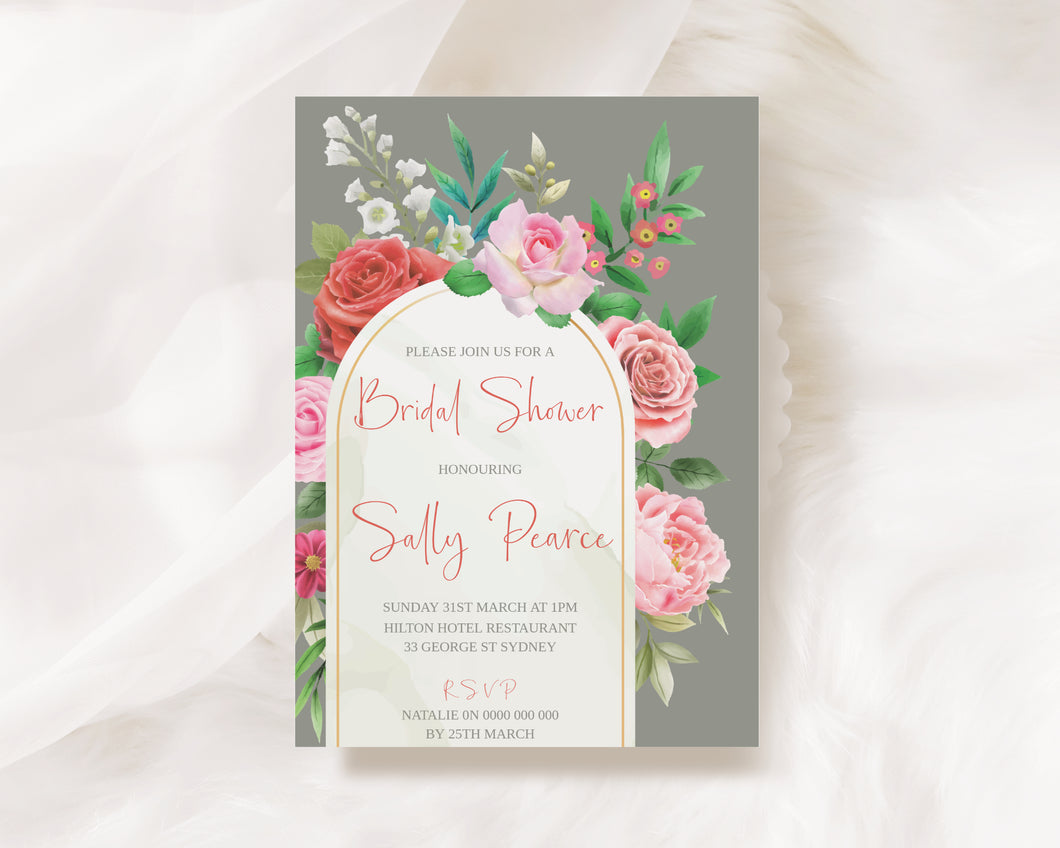 Editable Pink Floral Bridal Shower Invite, Digital Invitation Template, Print at Home
