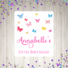 Load image into Gallery viewer, Colourful Butterflies Birthday Party Pop Top Labels
