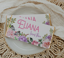 Load image into Gallery viewer, Personalised Butterflies and Flowers Chocolate Bar Wrapper Sticker
