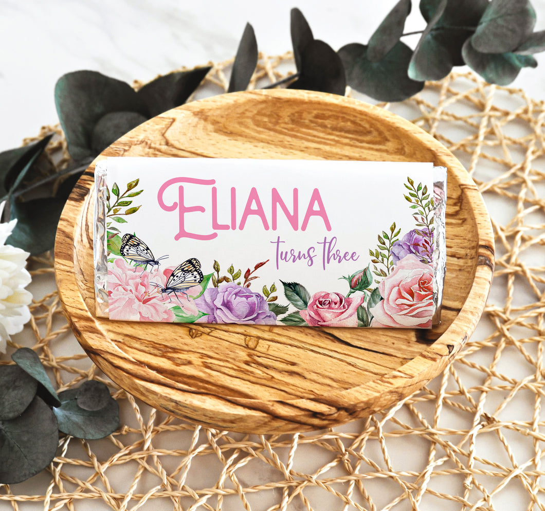Personalised Butterflies and Flowers Chocolate Bars