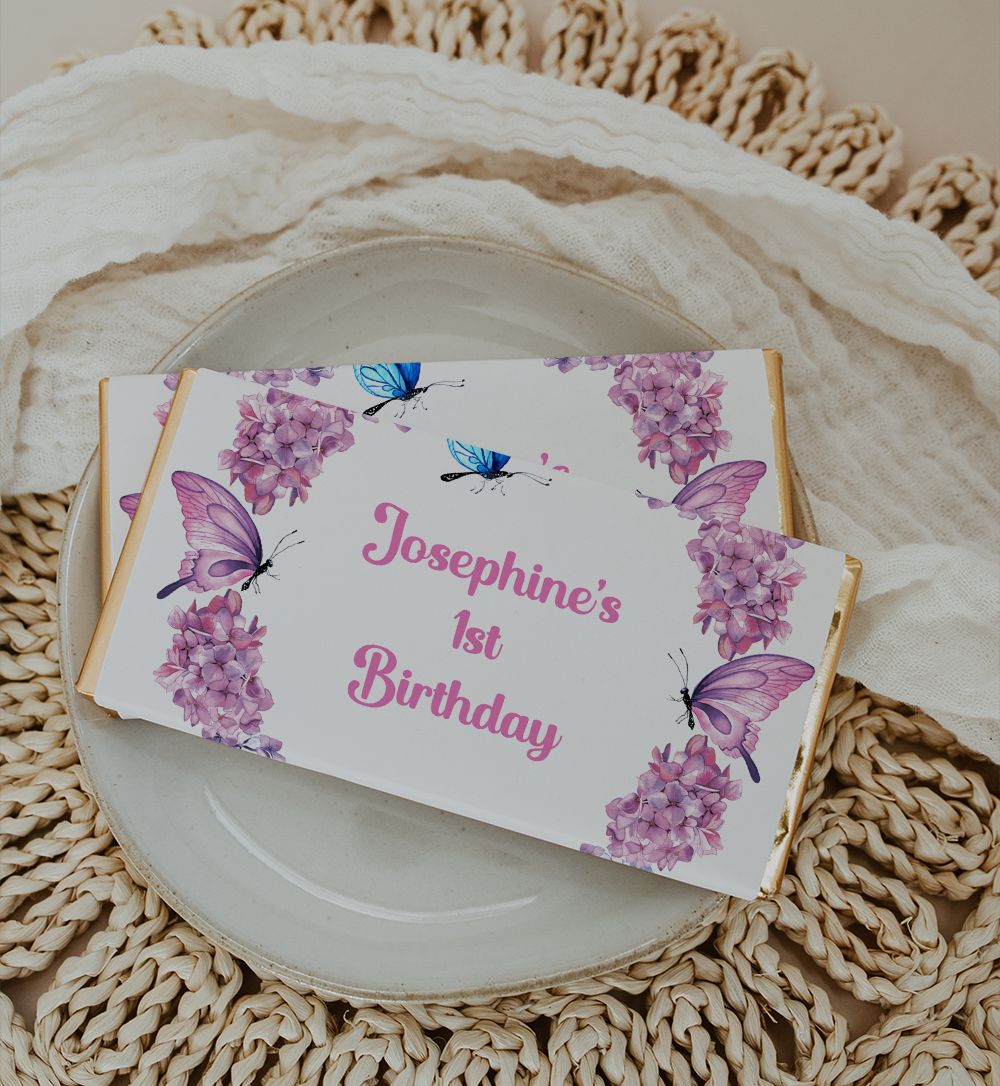 Personalised Floral Butterflies Chocolate Bar Wrapper Sticker