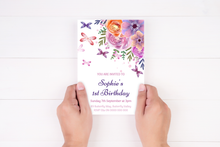 Load image into Gallery viewer, Editable Purple Butterflies Birthday Invite, Digital Invitation Template, Print at Home
