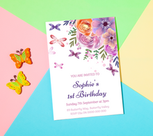 Load image into Gallery viewer, Editable Purple Butterflies Birthday Invite, Digital Invitation Template, Print at Home
