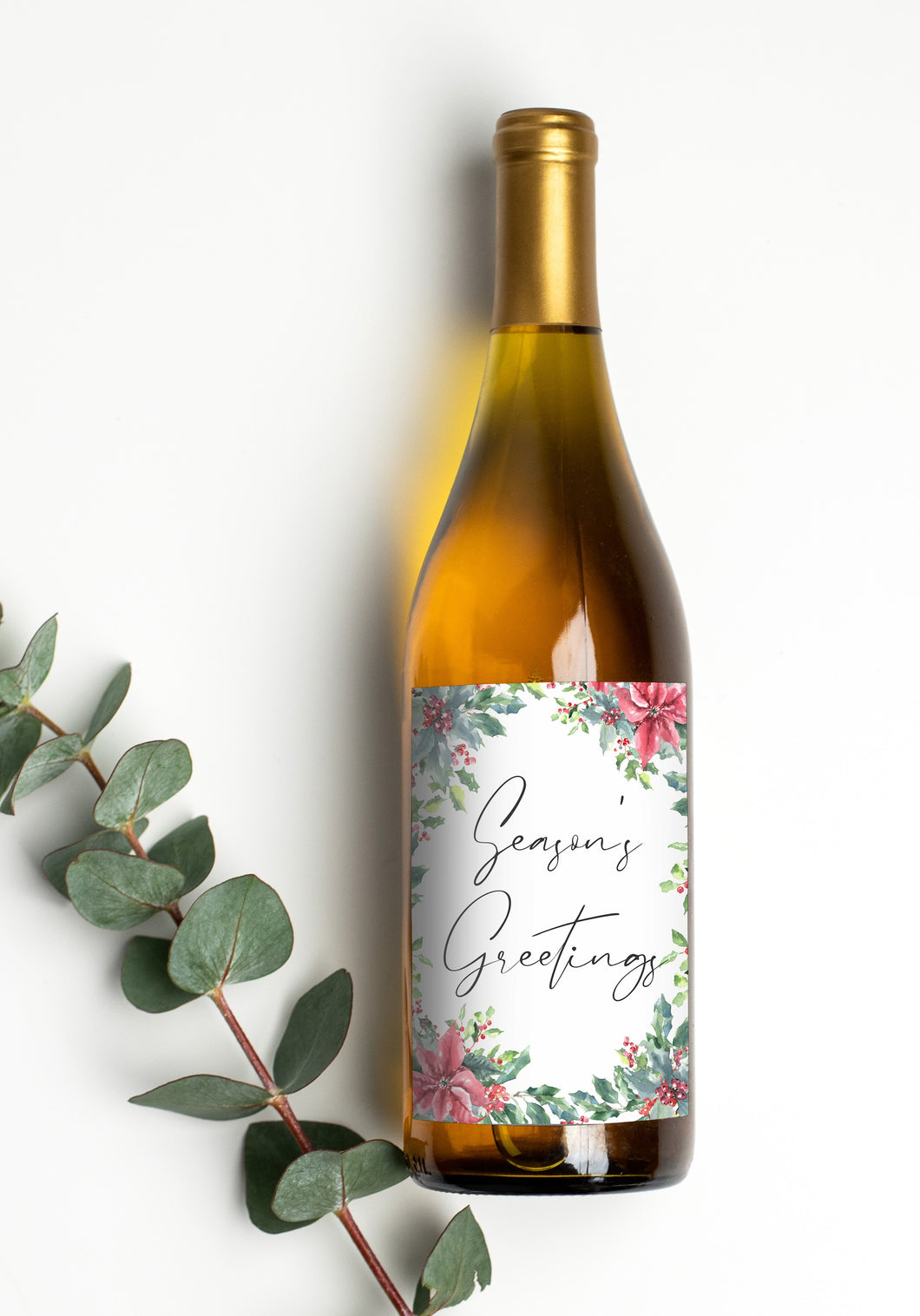 Christmas Wine Labels - Season's Greetings Wreath