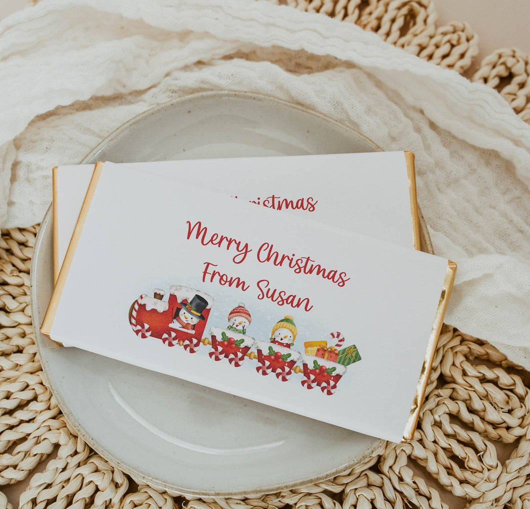 Personalised Christmas Train Chocolate Bar Wrapper Sticker