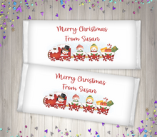 Load image into Gallery viewer, Personalised Christmas Train Chocolate Bar Wrapper Sticker
