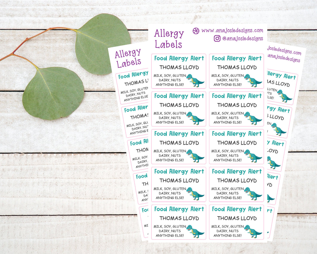 Allergy Alert Name Labels - Dinosaurs
