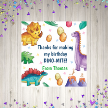Load image into Gallery viewer, Square Dinosaur Birthday Party Stickers
