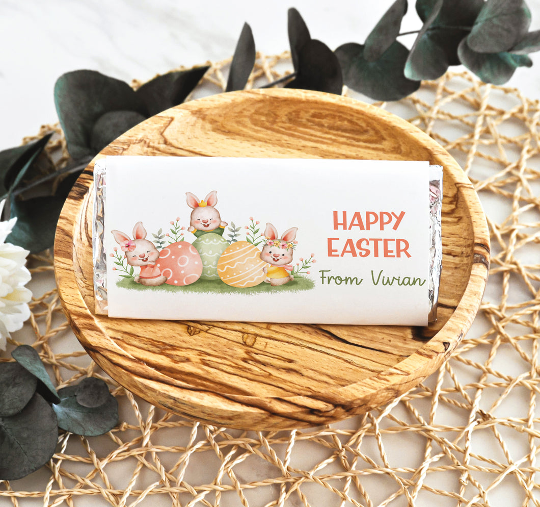 Personalised Easter Bunny with Eggs Chocolate Bar Wrapper Sticker