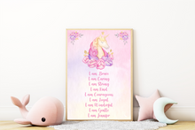 Load image into Gallery viewer, Floral Unicorn I am Quote Wall Art Print
