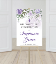 Load image into Gallery viewer, Purple Floral Confirmation Welcome Sign Print
