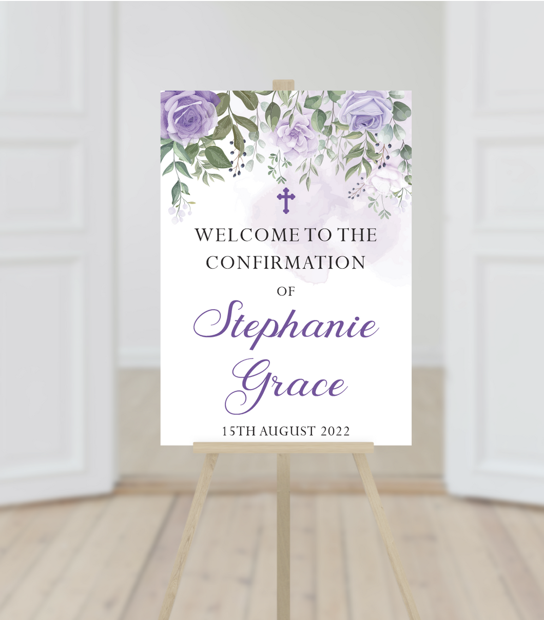 Purple Floral Confirmation Welcome Sign Print