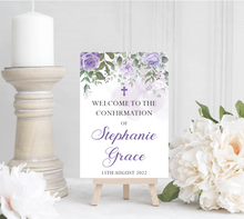 Load image into Gallery viewer, Purple Floral Confirmation Welcome Sign Print

