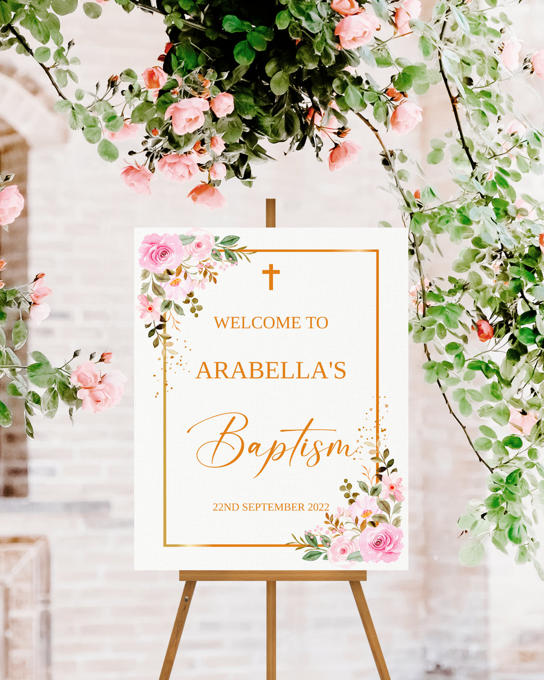 Pink and Floral Baptism Welcome Sign Print