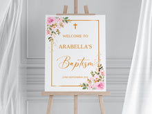 Load image into Gallery viewer, Pink and Floral Baptism Welcome Sign Print
