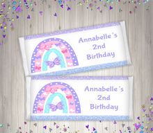 Load image into Gallery viewer, Personalised Purple Rainbow Chocolate Bar Wrapper Sticker
