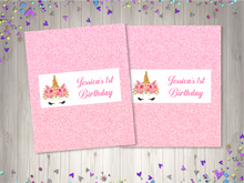 Load image into Gallery viewer, Personalised Glitter Unicorn Chocolate Bar Wrapper Sticker
