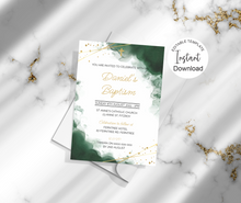 Load image into Gallery viewer, Editable Green and Gold Baptism Invite, Digital Invitation Template, Edit at Home
