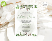 Load image into Gallery viewer, Editable Green Leaves Holy Communion Invite, Digital Invitation Template, Print at Home

