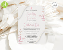Load image into Gallery viewer, Editable Beige and Pink Holy Communion Invite, Digital Invitation Template, Edit at Home
