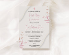Load image into Gallery viewer, Editable Beige and Pink Holy Communion Invite, Digital Invitation Template, Edit at Home
