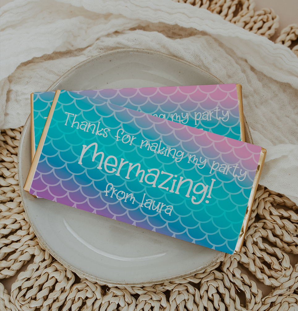 Personalised Mermaid Scales Chocolate Bar Wrapper Sticker