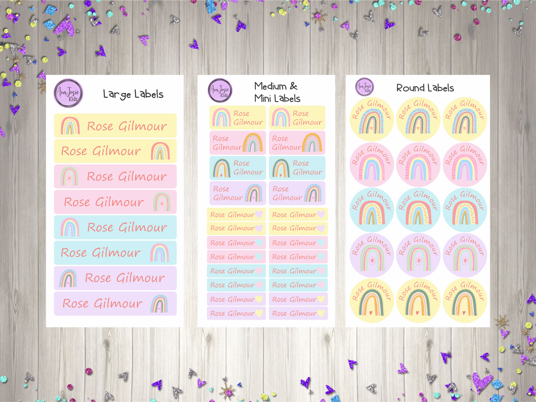 Name Labels - Pastel Boho Rainbows Set