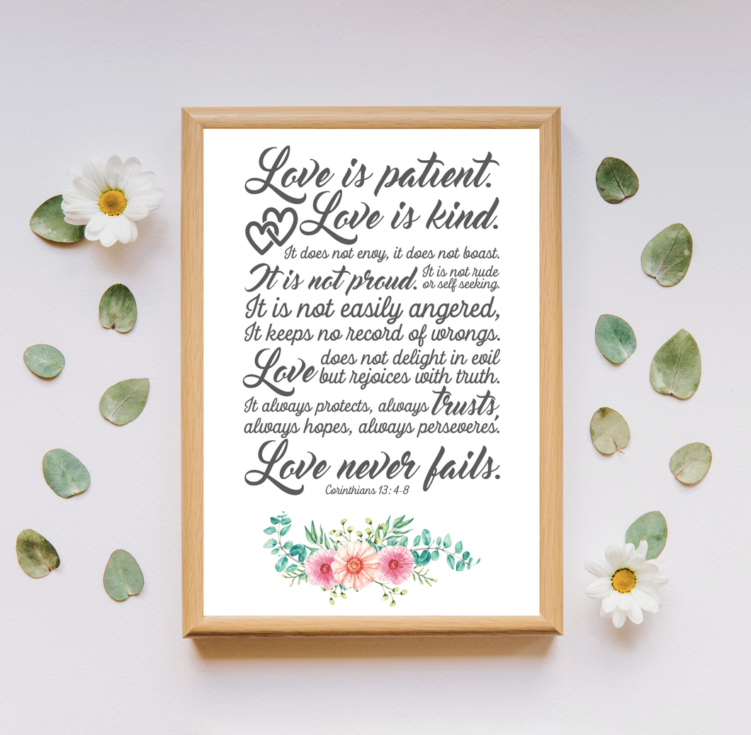 Love is Patient Bible Quote Wall Art Poster Print