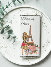 Load image into Gallery viewer, Personalised Paris Girl Chocolate Bar Wrapper Sticker
