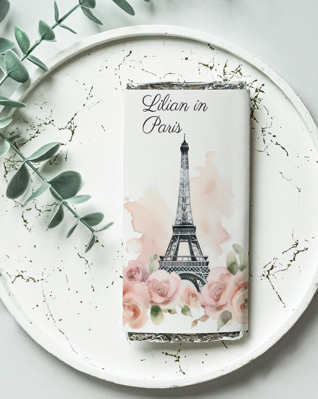 Personalised Paris Eiffel Tower Chocolate Bar Wrapper Sticker
