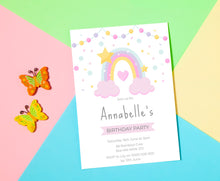Load image into Gallery viewer, Editable Pastel Rainbow Birthday Invite, Digital Invitation Template, Print at home
