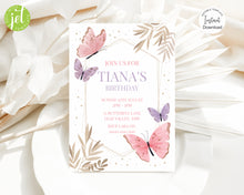 Load image into Gallery viewer, Editable Butterfly Birthday Invite, Digital Invitation Template, Print at Home
