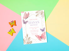 Load image into Gallery viewer, Editable Butterfly Birthday Invite, Digital Invitation Template, Print at Home
