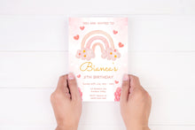 Load image into Gallery viewer, Editable Red Rainbow Birthday Invite, Digital Invitation Template, Print at Home
