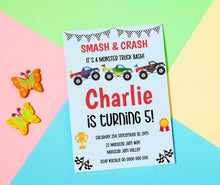 Load image into Gallery viewer, Editable Monster Trucks Birthday Invite, Digital Invitation Template, Print at Home
