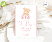 Load image into Gallery viewer, Pink Bear Birthday Invite, Digital Invitation Template, Print at Home
