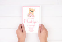 Load image into Gallery viewer, Pink Bear Birthday Invite, Digital Invitation Template, Print at Home
