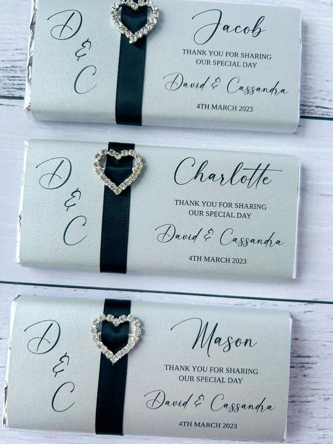 Elegant Black and Silver Wedding Chocolate Bars