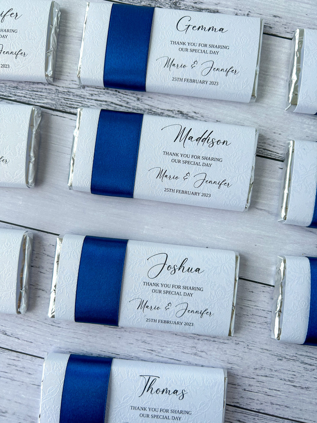 Elegant Blue and White Wedding Chocolate Bars