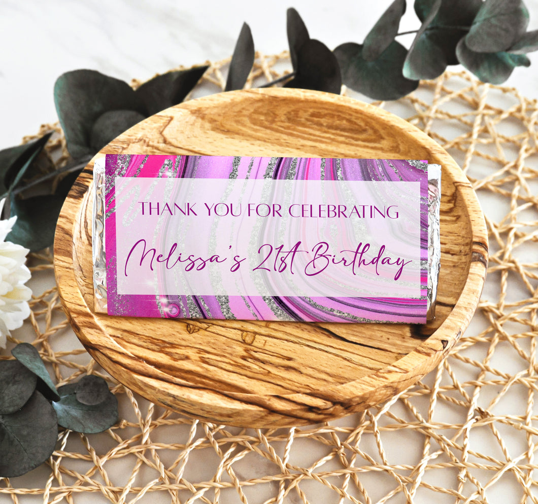 Pink and Purple Birthday Chocolate Bar Wrapper Sticker