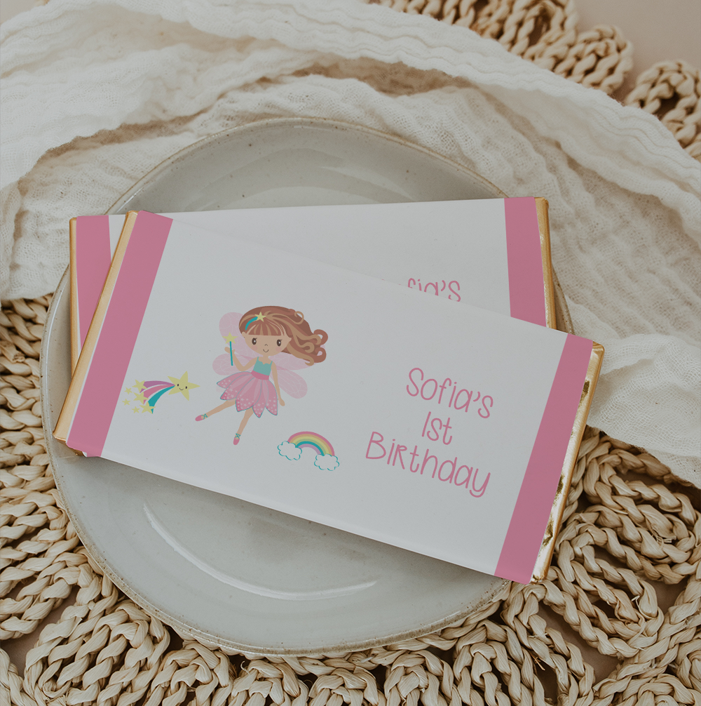 Personalised Pink Fairy Chocolate Bar Wrapper Sticker