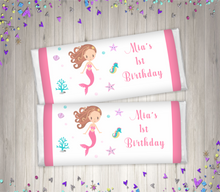 Load image into Gallery viewer, Personalised Pink Mermaid Chocolate Bar Wrapper Sticker
