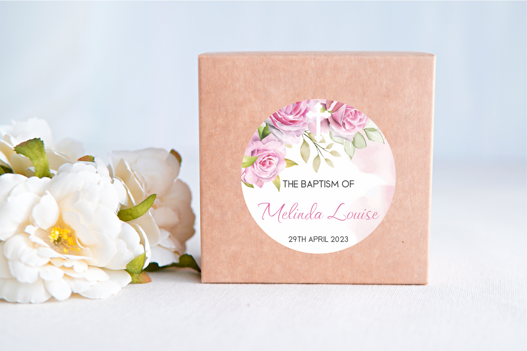 Girls Baptism Stickers - Pink Roses