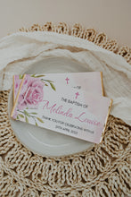 Load image into Gallery viewer, Personalised Pink Roses Baptism Chocolate Bar Wrapper Sticker
