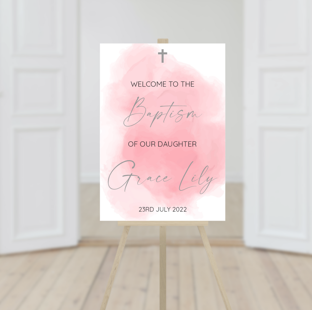 Pink Watercolour Baptism Welcome Sign Print