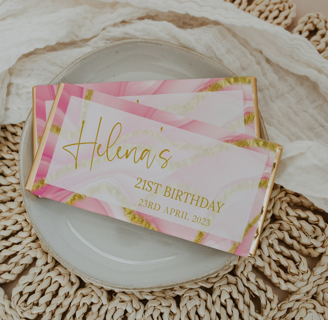 Pink and Gold Birthday Chocolate Bar