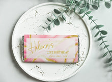 Load image into Gallery viewer, Personalised Pink and Gold Birthday Chocolate Bar Wrapper Sticker
