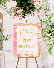 Load image into Gallery viewer, Pink and Gold Birthday Welcome Sign
