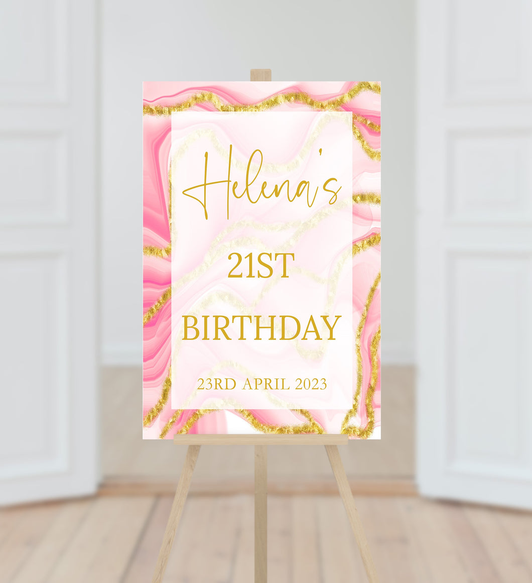 Pink and Gold Birthday Welcome Sign